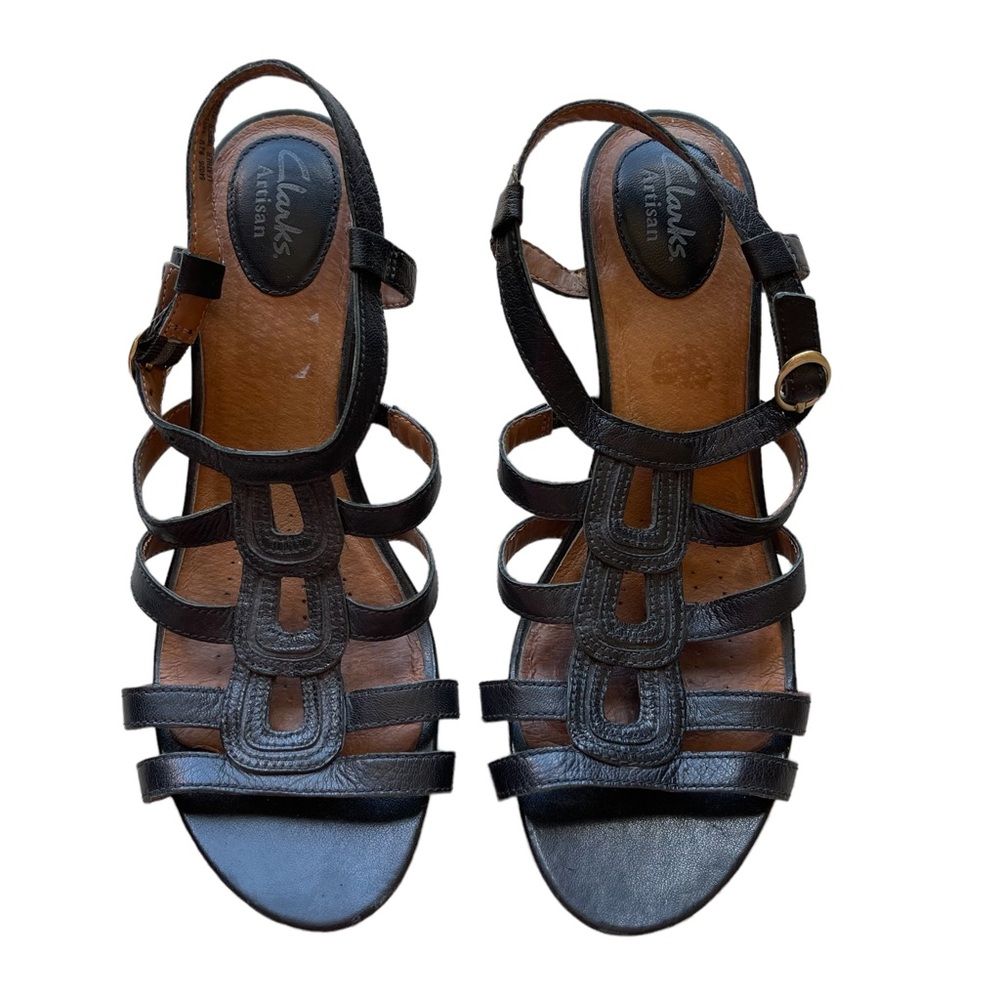 Clarke Artisan Active Air Wedge Black Sandals